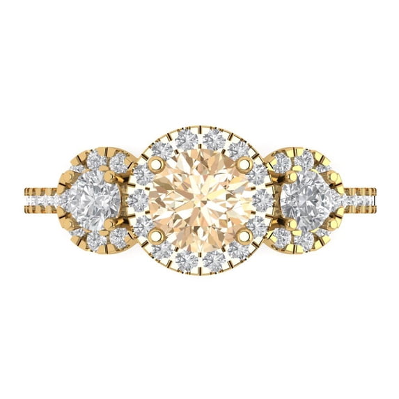 Clara Pucci 14K Yellow Gold Solid Gold Morganite Three-Stone Anniversary Ring for Women - 1.46 cttw Round Cut