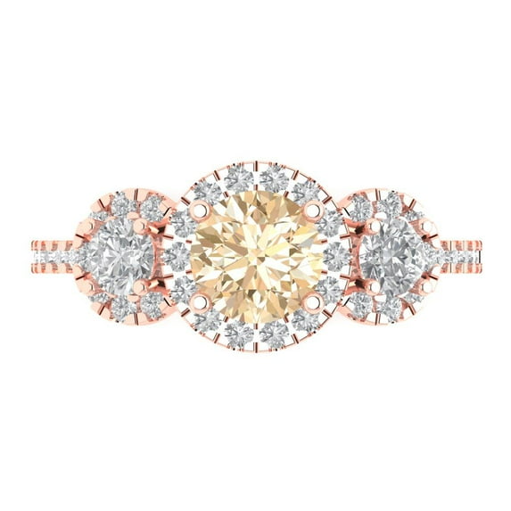 1.46 ct Round Cut Natural Morganite Three-Stone Engagement Ring for Women in 18K Rose Gold