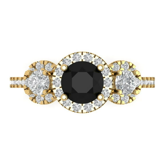 1.46 ct Round Cut Natural Onyx Three-Stone Engagement Ring for Women in 18K Yellow Gold