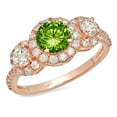 thumbnail image 1 of 1.46 ct Round Cut Natural Peridot 3 Stone 14K Rose Gold Womens Engagement Ring, 1 of 6