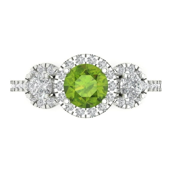 Clara Pucci 14K White Gold Solid Gold Peridot Three-Stone Anniversary Ring for Women - 1.46 cttw Round Cut