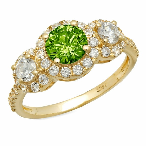 1.46 ct Round Cut Natural Peridot 3 Stone 14K Yellow Gold Womens Engagement Ring