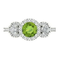1.46 ct Round Cut Natural Peridot 3 Stone 18K White Gold Womens Engagement Ring
