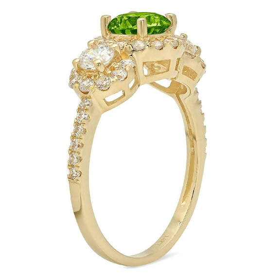 1.46 ct Round Cut Natural Peridot Three-Stone Engagement Ring for Women in 18K Yellow Gold