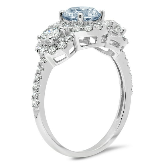 1.46 ct Round Cut Natural Sky Blue Topaz Three-Stone Engagement Ring for Women in 14K White Gold