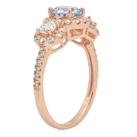 1.46 ct Round Cut Natural Swiss Blue Topaz Three-Stone Engagement Ring for Women in 14K Rose Gold