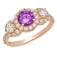 thumbnail image 1 of 1.46 ct Round Cut Simulated Alexandrite 3 Stone 14K Rose Gold Womens Engagement Ring, 1 of 3