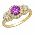 thumbnail image 1 of 1.46 ct Round Cut Simulated Alexandrite 3 Stone 18K Yellow Gold Womens Engagement Ring, 1 of 5
