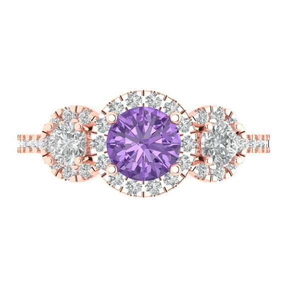 Clara Pucci 14K Rose Gold 1.46ct Alexandrite Three-Stone Ring for Women
