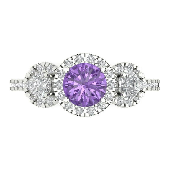 Clara Pucci 14K White Gold 1.46ct Alexandrite Three-Stone Ring for Women