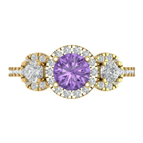 1.46 ct Round Cut Simulated Alexandrite Three-Stone Engagement Ring for Women in 18K Yellow Gold