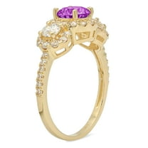 1.46 ct Round Cut Simulated Alexandrite Three-Stone Engagement Ring for Women in 18K Yellow Gold