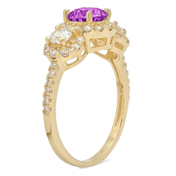 1.46 ct Round Cut Simulated Alexandrite Three-Stone Engagement Ring for Women in 18K Yellow Gold