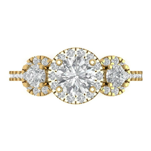 Clara Pucci 14K Yellow Gold Solid Gold Clear Three-Stone Anniversary Ring for Women - 1.46 cttw Round Cut
