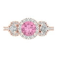 thumbnail image 1 of Clara Pucci 14K Rose Gold Solid Gold Pink Three-Stone Anniversary Ring for Women - 1.46 cttw Round Cut, 1 of 8