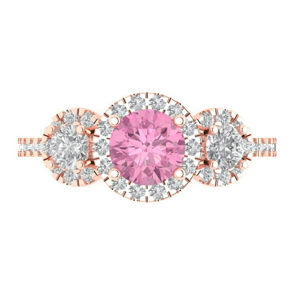1.46 ct Round Cut Simulated Pink Diamond Three-Stone Engagement Ring for Women in 18K Rose Gold