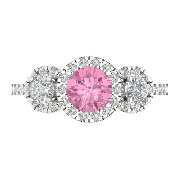 1.46 ct Round Cut Simulated Pink Diamond Three-Stone Engagement Ring for Women in 18K White Gold