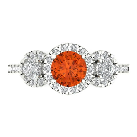 Clara Pucci 14K White Gold Solid Gold Red Three-Stone Anniversary Ring for Women - 1.46 cttw Round Cut