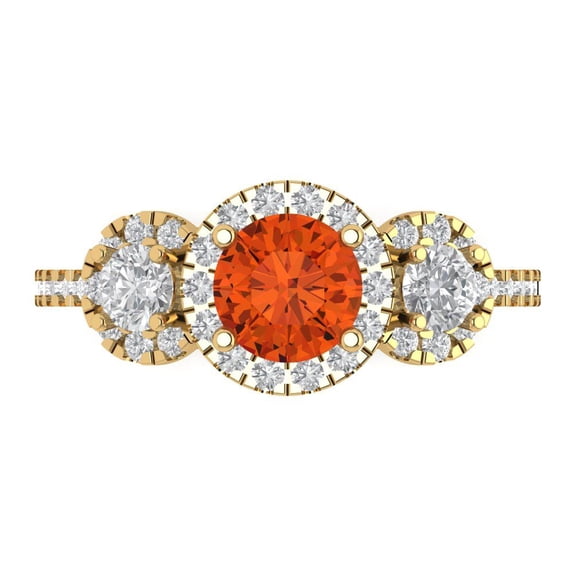 Clara Pucci 14K Yellow Gold 1.46ct Red Three-Stone Ring for Women