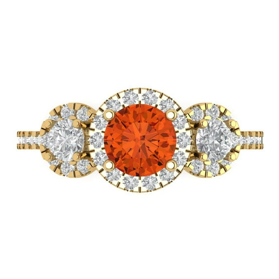 1.46 ct Round Cut Simulated Red Diamond Three-Stone Engagement Ring for Women in 18K Yellow Gold
