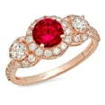 thumbnail image 1 of 1.46 ct Round Cut Simulated Ruby 3 Stone 18K Rose Gold Womens Engagement Ring, 1 of 3