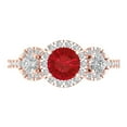 thumbnail image 1 of 1.46 ct Round Cut Simulated Ruby 3 Stone 18K Rose Gold Womens Engagement Ring, 1 of 5