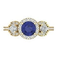 thumbnail image 1 of 1.46 ct Round Cut Simulated Tanzanite 3 Stone 14K Yellow Gold Womens Engagement Ring, 1 of 5