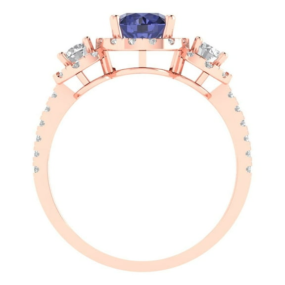 1.46 ct Round Cut Simulated Tanzanite Three-Stone Engagement Ring for Women in 18K Rose Gold