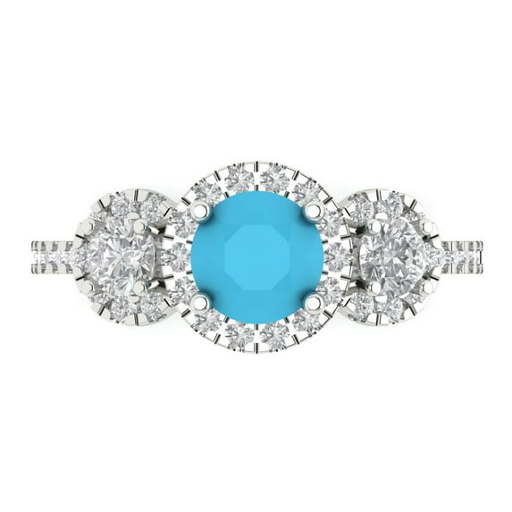 Clara Pucci 14K White Gold 1.46ct Turquoise Three-Stone Ring for Women