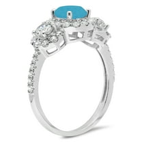 1.46 ct Round Cut Simulated Turquoise Three-Stone Engagement Ring for Women in 18K White Gold
