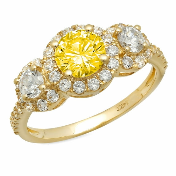 1.46 ct Round Cut Simulated Yellow Diamond 3 Stone 14K Yellow Gold Womens Engagement Ring