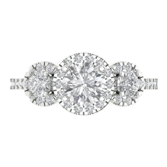 Clara Pucci 14K White Gold 1.46ct WhiteSapphire Three-Stone Ring for Women