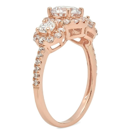 1.46 ct Round Cut White Sapphire Three-Stone Engagement Ring for Women in 18K Rose Gold