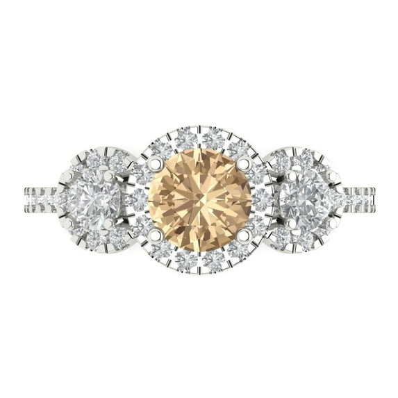 Clara Pucci 14K White Gold Solid Gold YellowMoissanite Three-Stone Anniversary Ring for Women - 1.46 cttw Round Cut