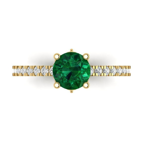 Solitaire with Accents Engagement Ring for Women - 1.465ct Simulated Emerald in 14K Yellow Gold Promise Ring