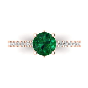 Solitaire with Accents Engagement Ring for Women - 1.465ct Simulated Emerald in 18K Rose Gold Promise Ring