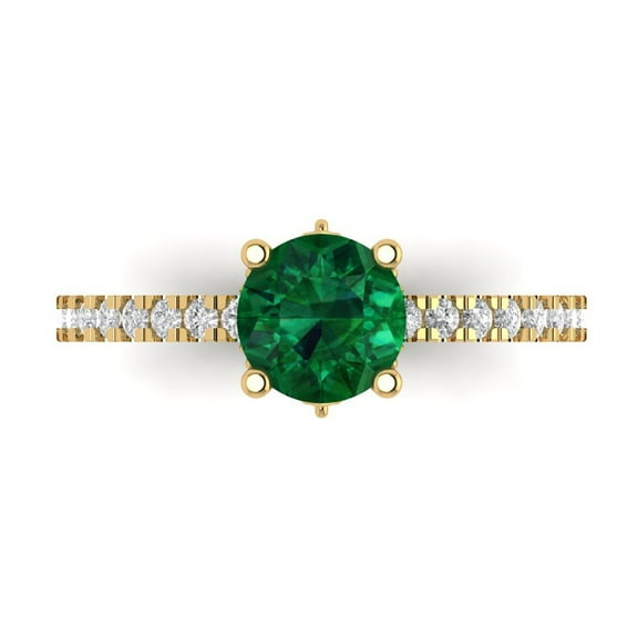 Solitaire with Accents Engagement Ring for Women - 1.465ct Simulated Emerald in 18K Yellow Gold Promise Ring