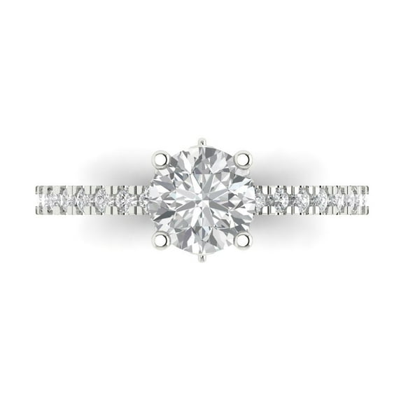 1.465 ct Round Cut Moissanite Solitaire with Simulated Diamond Accents 18K White Gold Womens Engagement Ring