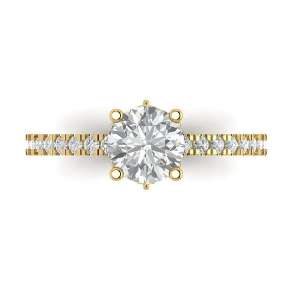 1.465 ct Round Cut Moissanite Solitaire with Simulated Diamond Accents 18K Yellow Gold Womens Engagement Ring