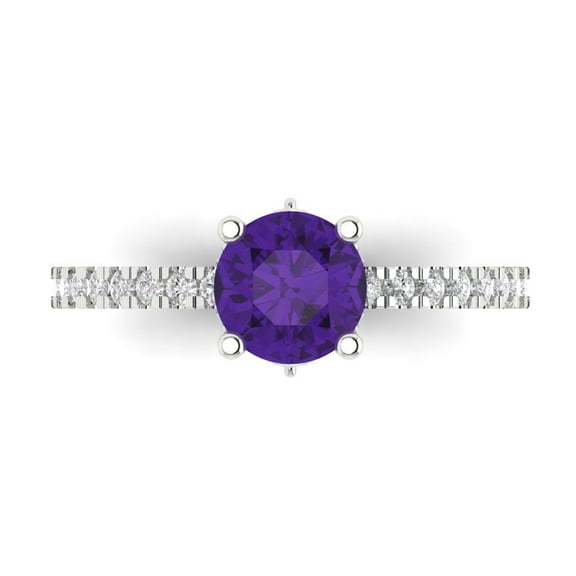 1.465 ct Round Cut Natural Amethyst Solitaire with Accents Engagement Ring for Women in 14K White Gold
