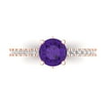 thumbnail image 1 of 1.465 ct Round Cut Natural Amethyst Solitaire with Simulated Diamond Accents 18K Rose Gold Womens Engagement Ring, 1 of 6