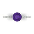 thumbnail image 1 of 1.465 ct Round Cut Natural Amethyst Solitaire with Simulated Diamond Accents 18K White Gold Womens Engagement Ring, 1 of 5