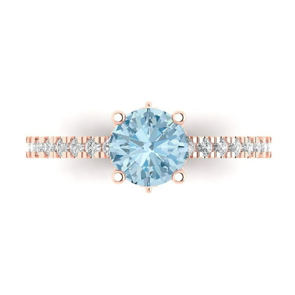 1.465 ct Round Cut Natural Aquamarine Solitaire with Accents Engagement Ring for Women in 14K Rose Gold
