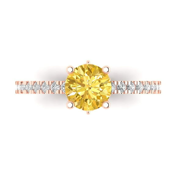 1.465 ctw Solitaire with Zirconia Diamond Accents Anniversary Ring for Women | Round Cut Natural Citrine | Hyperallergenic Solid 14K Rose Gold