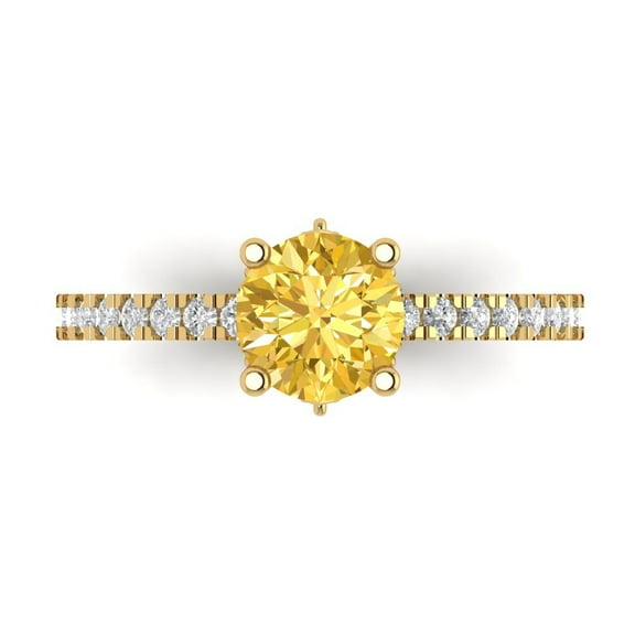 1.465 ctw Solitaire with Zirconia Diamond Accents Anniversary Ring for Women | Round Cut Natural Citrine | Hyperallergenic Solid 14K Yellow Gold