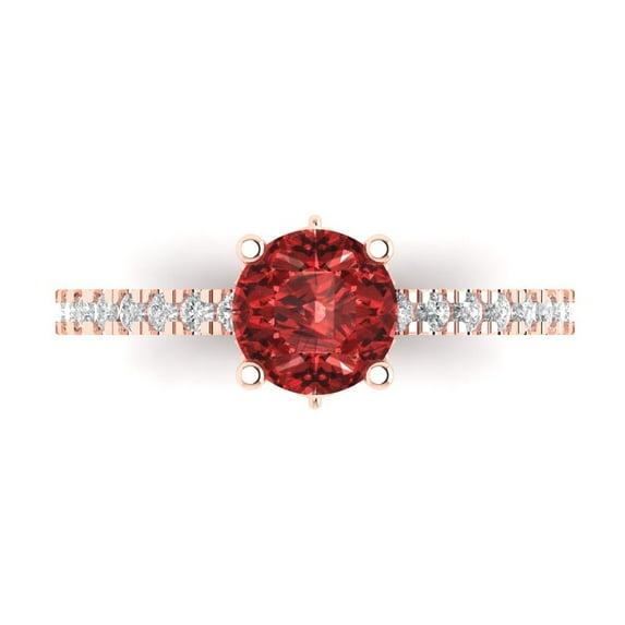 Clara Pucci 14K Rose Gold Solid Gold Garnet Solitaire with Accents Anniversary Ring for Women - 1.465 cttw Round Cut