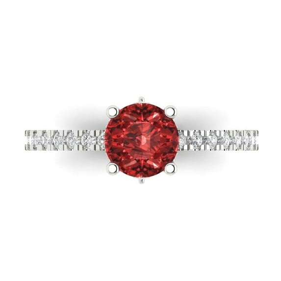 Clara Pucci 14K White Gold Solid Gold Garnet Solitaire with Accents Anniversary Ring for Women - 1.465 cttw Round Cut