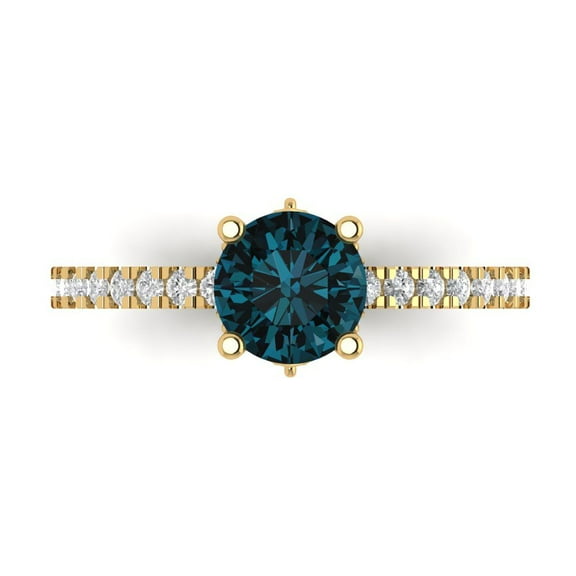 1.465 ct Round Cut Natural London Blue Topaz Solitaire with Accents Engagement Ring for Women in 14K Yellow Gold