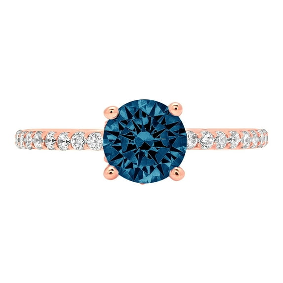 1.465 ct Round Cut Natural London Blue Topaz Solitaire with Simulated Diamond Accents 14K Rose Gold Womens Engagement Ring