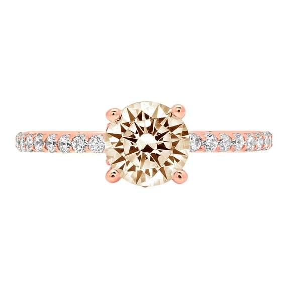 1.465 ct Round Cut Natural Morganite Solitaire with Simulated Diamond Accents 14K Rose Gold Womens Engagement Ring
